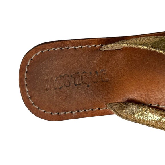 Mystique Gold Leather Crystal Rhinestone StarfishThong Flip Flop Sandal Womens 7 - Picture 10 of 12